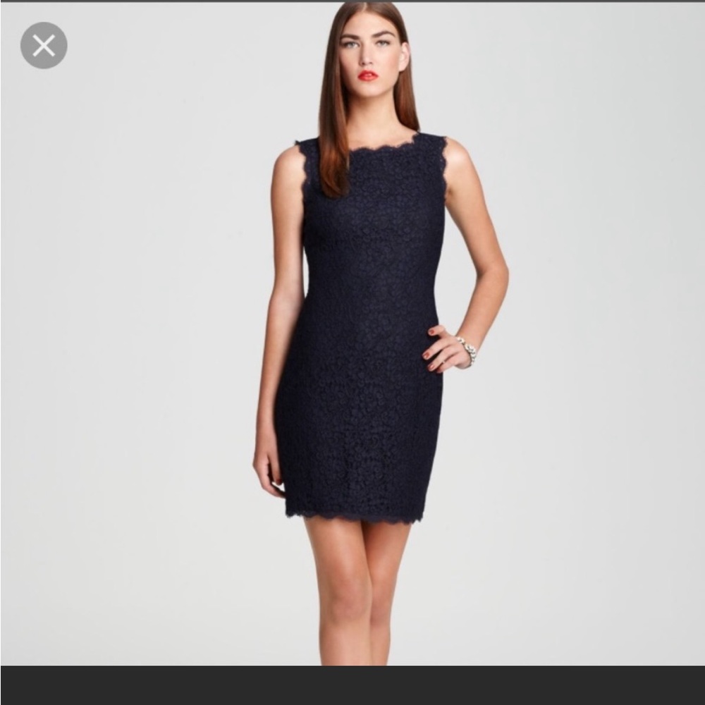 Adrianna Papell Navy Lace Scalloped Dress